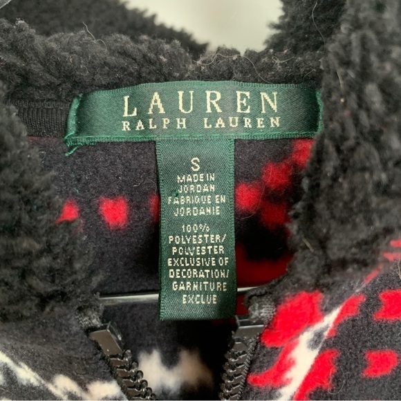 Lauren Ralph Lauren Black, White, & Red Patterned Fleece Jacket Size S - Picture 3 of 7